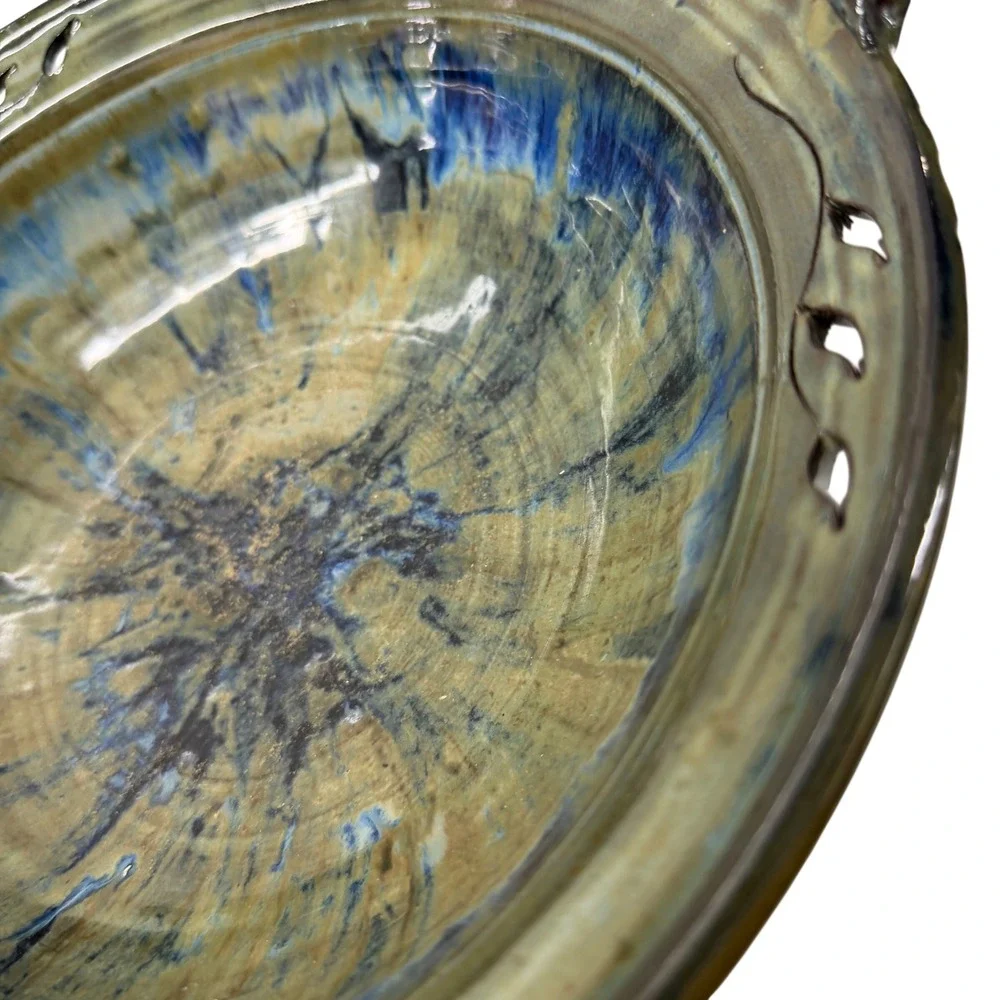 Keliyale Studio Pottery Bowl Blue Brown Drip Glaze Signed‎ Artisan Ceramic